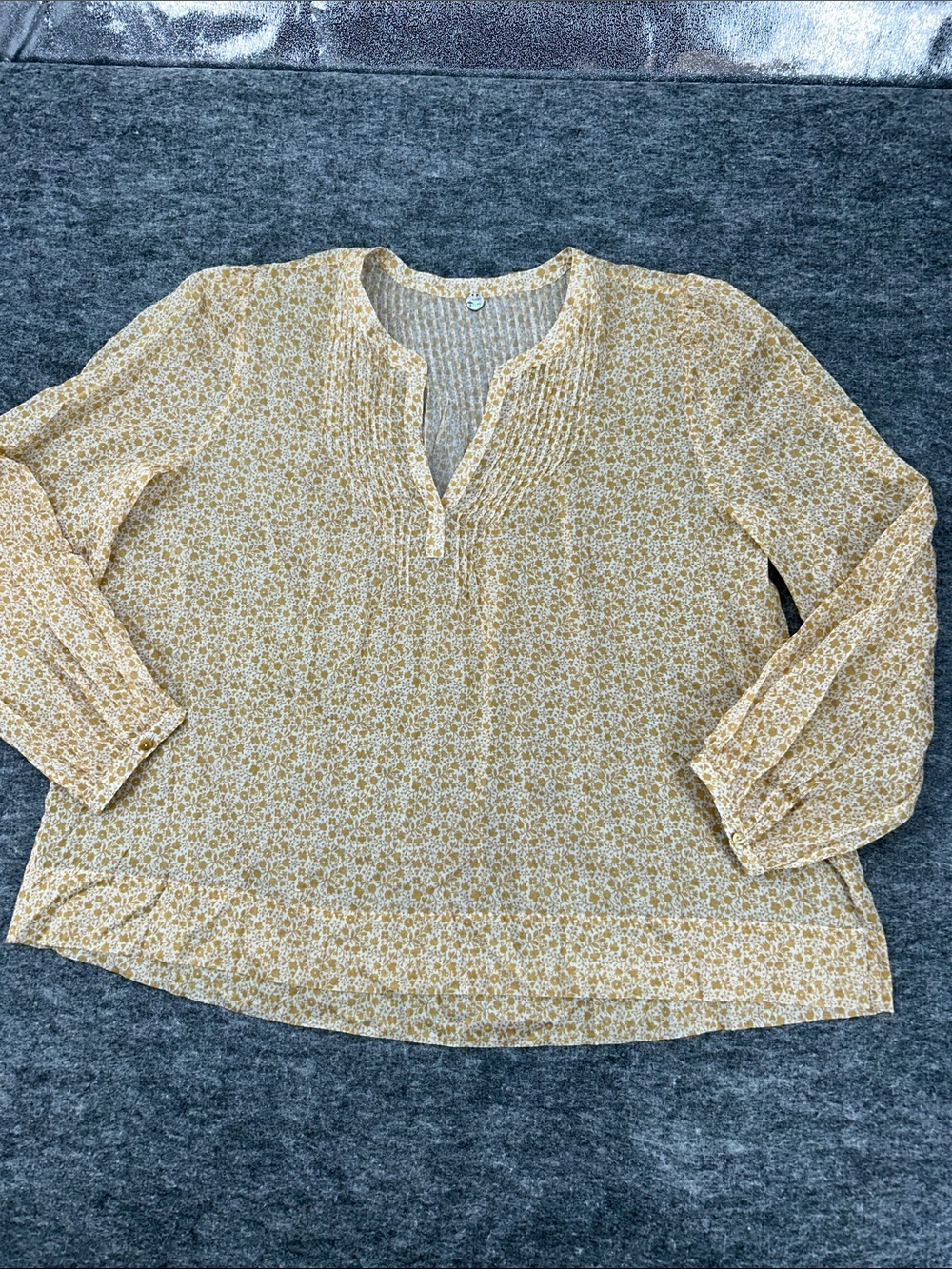 Margaret O’Leary Yellow Floral Cotton Boho Peasant Blouse Long Sleeve Size L